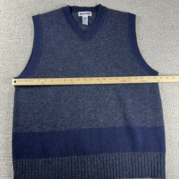 Vintage Badge V-neck Pure Wool Sweater Vest Blue Men’s Size XL - Picture 4 of 6